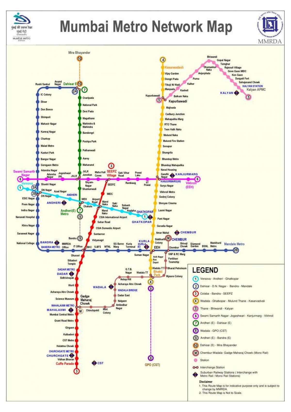 Mumbai - Mapa das estações de metrô de Bombaim