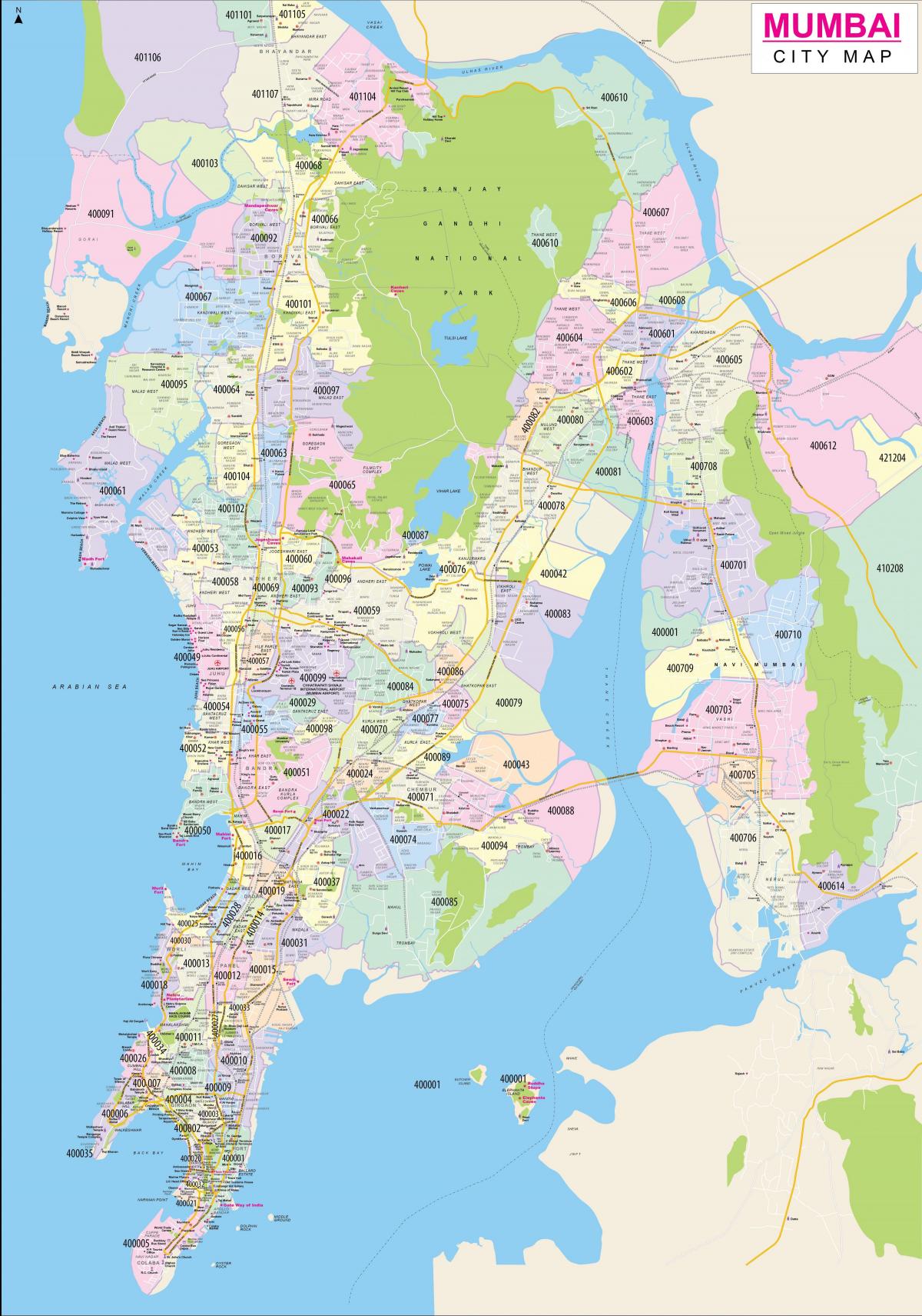Mumbai - Mapa de códigos postais de Bombaim