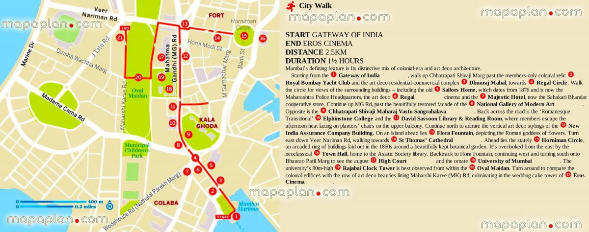 Mumbai - Mapa dos passeios a pé em Bombaim