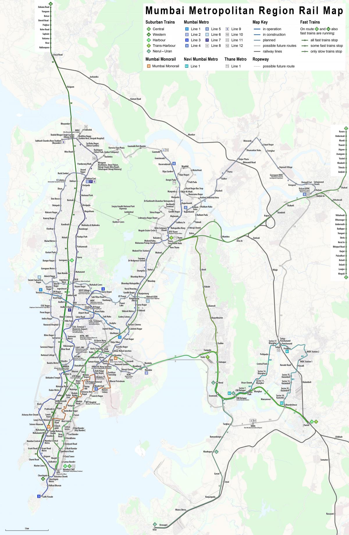Mumbai - Mapa das estações ferroviárias de Bombaim